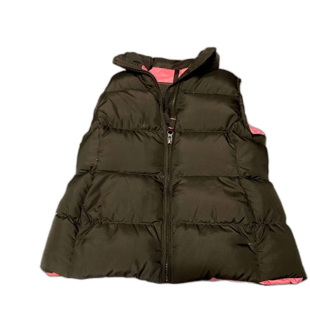 Lands End Kids Puffer Vest Down Feather Filled‎ Brown Pink Girls Size Large
